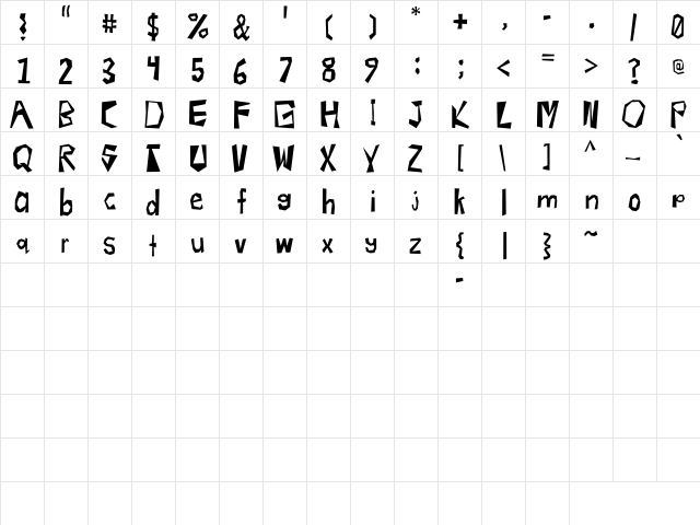 NewWGL4Font Regular  glyph index