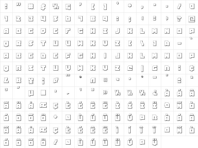 Dark Hornet 3D Regular  glyph index