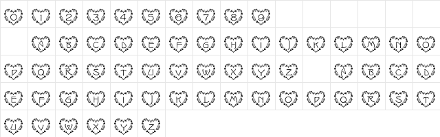 101! Just Anuther Heart Font Regular  glyph index