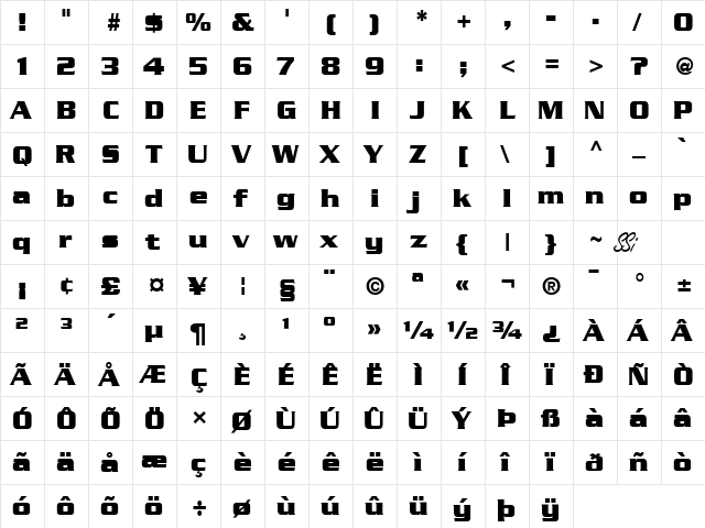 Boost SSi Bold  glyph index