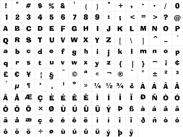 Ad Lib Regular  glyph index