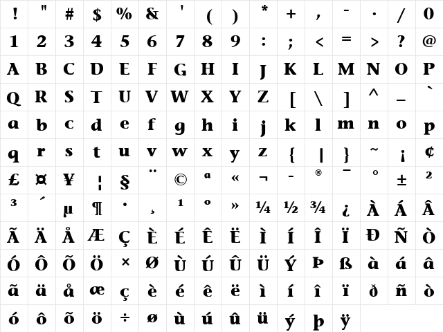 Stone Inf ITC Medium Bold  glyph index