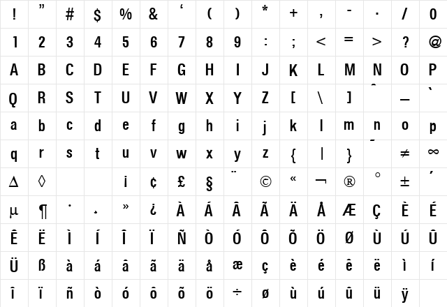 FocusCondMedium Regular  glyph index
