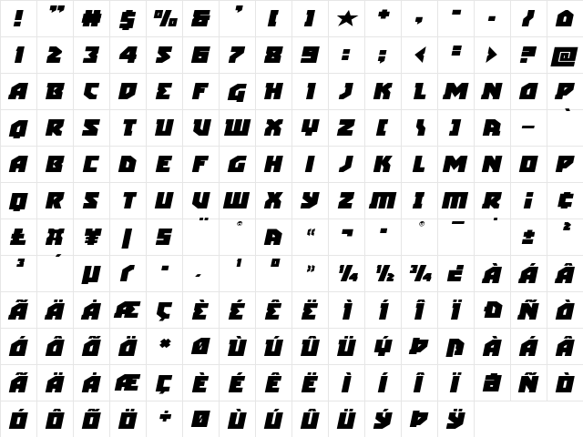 Arctic Guardian Expanded Italic Expanded Italic  glyph index