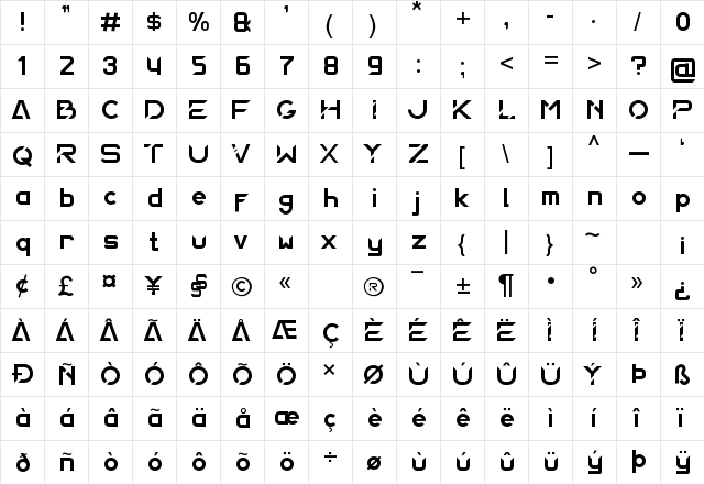 Limosin Regular  glyph index