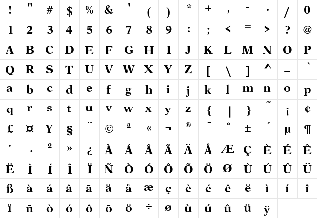 AsterEF Medium  glyph index