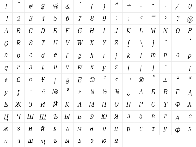 SimeizLight Light  glyph index