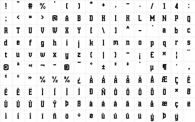 Hannover Messe Serif Regular  glyph index