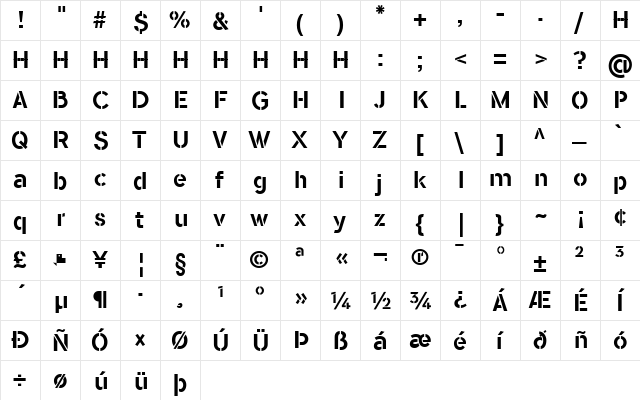 Flamante Stencil Medium  glyph index