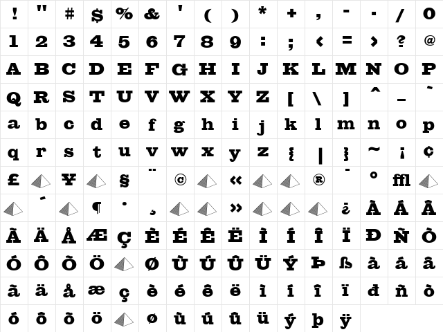 Giza Regular  glyph index