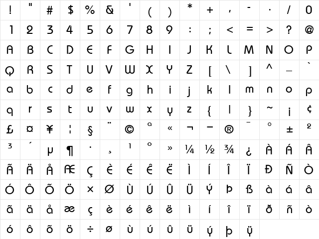 ITCBauhaus-Medium Medium  glyph index