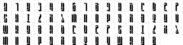 Tall Boy 3D Regular  glyph index