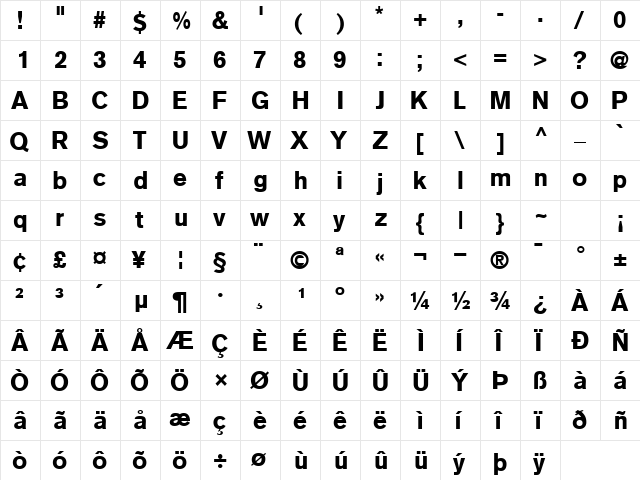 ExpressBlackSSK Regular  glyph index