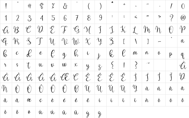 Hello Hamna Regular  glyph index