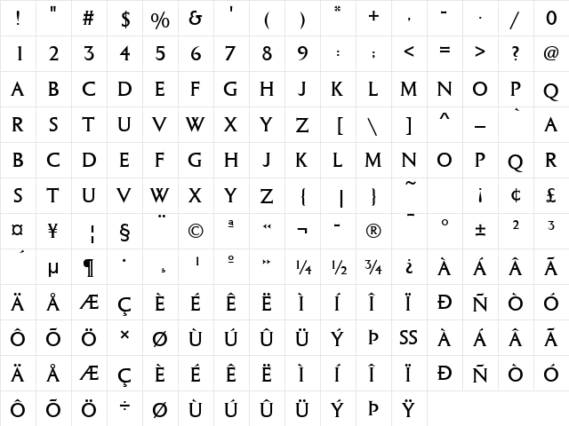 ColumnaSolD Regular  glyph index