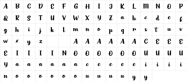 Olive Remaine Personal Use  glyph index