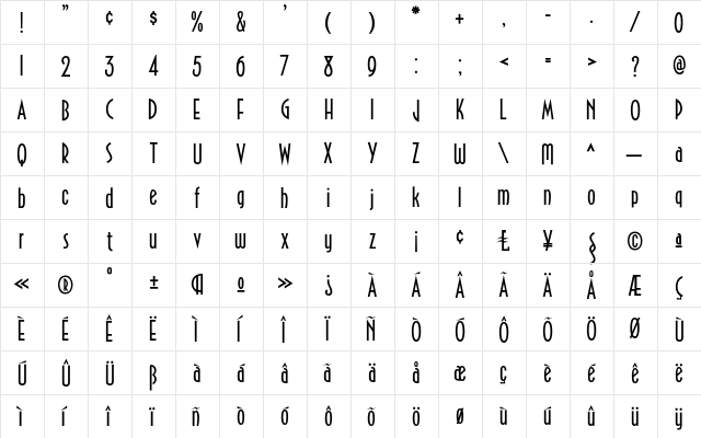 Emporium Regular  glyph index