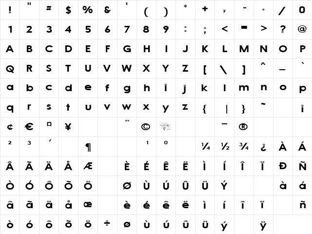 Cacophony Loud Regular  glyph index