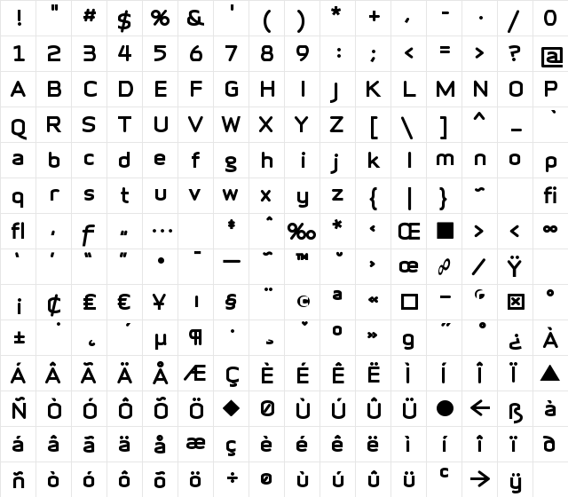 Infinity-T-XB Regular  glyph index