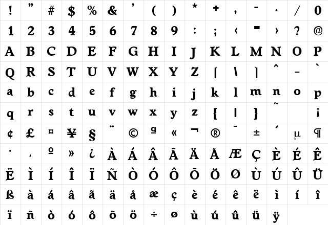Worcester-Serial-ExtraBold Regular  glyph index