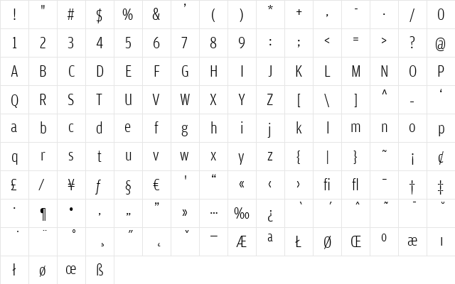 AmplitudeCond-Light Regular  glyph index