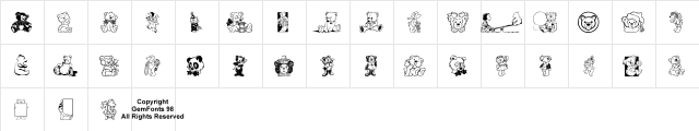 Teddybers Too Regular  glyph index
