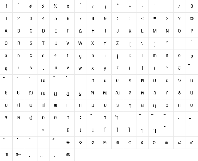 PSL-Display Regular  glyph index