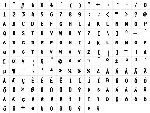 Pure Regular  glyph index