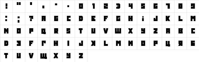 Tokarev Regular  glyph index