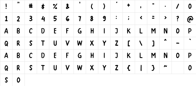 Super Regular  glyph index