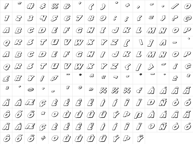 Jack's Candlestick 3D Expanded Expanded  glyph index