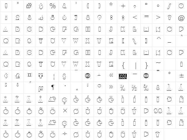 Shot Shell Open Caps Regular  glyph index
