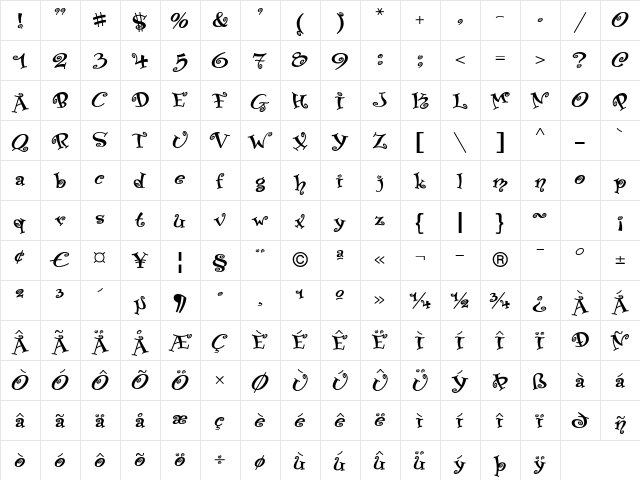 Paisley ICG 02 Regular  glyph index