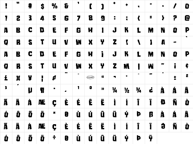 Mister Twisted Regular  glyph index