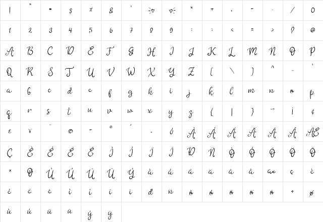 star love Regular  glyph index