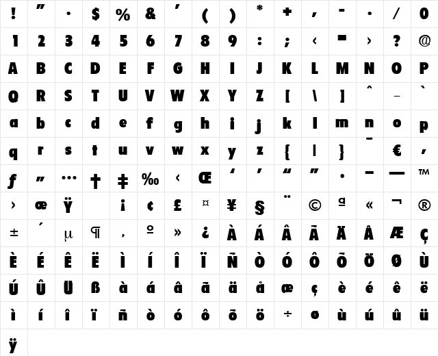 Florida-Black Regular  glyph index