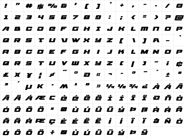 Starcruiser Expanded Italic Expanded Italic  glyph index