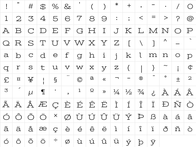 Stint Ultra Expanded Regular  glyph index