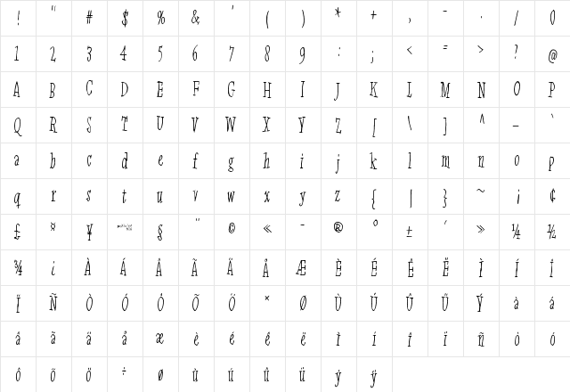 Jinzingoer Regular  glyph index