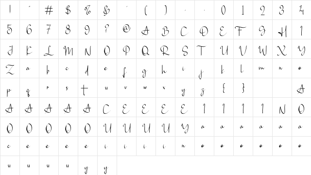 Alayna Hughes Regular  glyph index