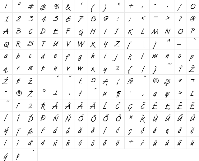 VanDijkDEE Regular  glyph index