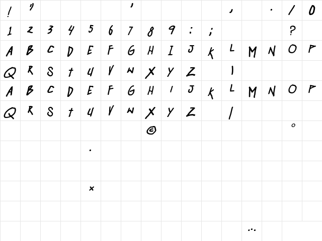 Hangover Monday Bold Italic  glyph index