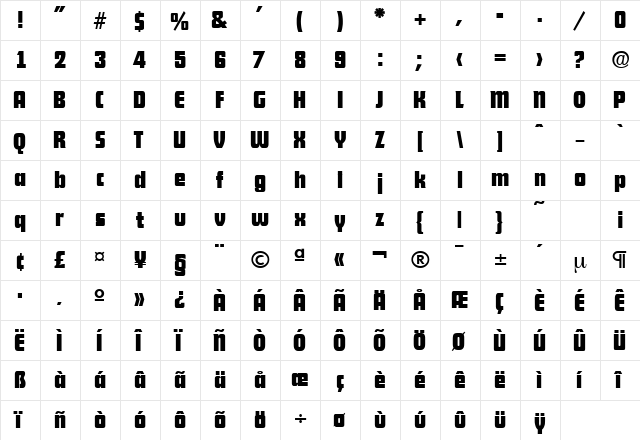 DekoDisplay-Serial Bold  glyph index
