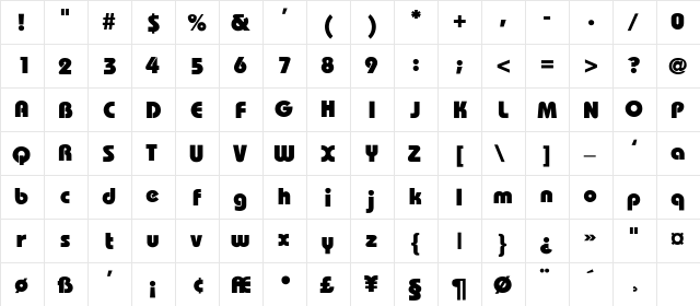 Sanibel Bold Bold  glyph index