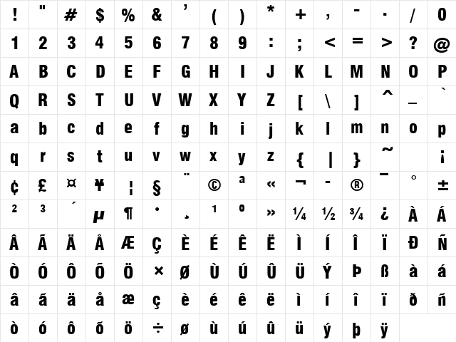 Corporate Black Black  glyph index