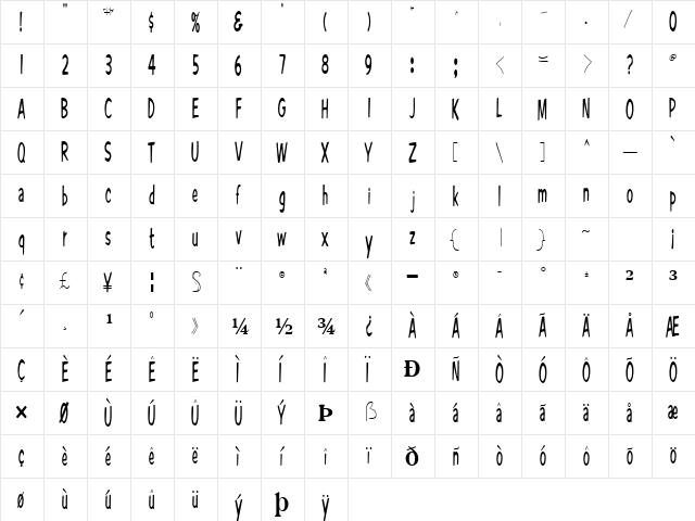 MoHawkLight82 Regular  glyph index