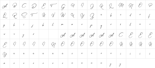 Elysian Script  glyph index
