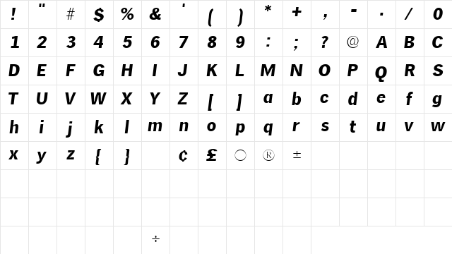 HieroSSK Italic  glyph index