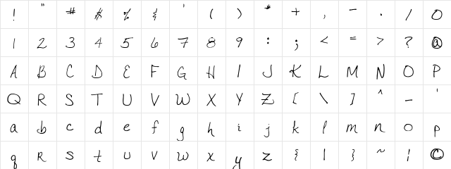 VTC JoeleneHand Regular  glyph index