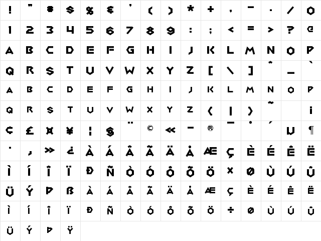 Medabots Regular  glyph index